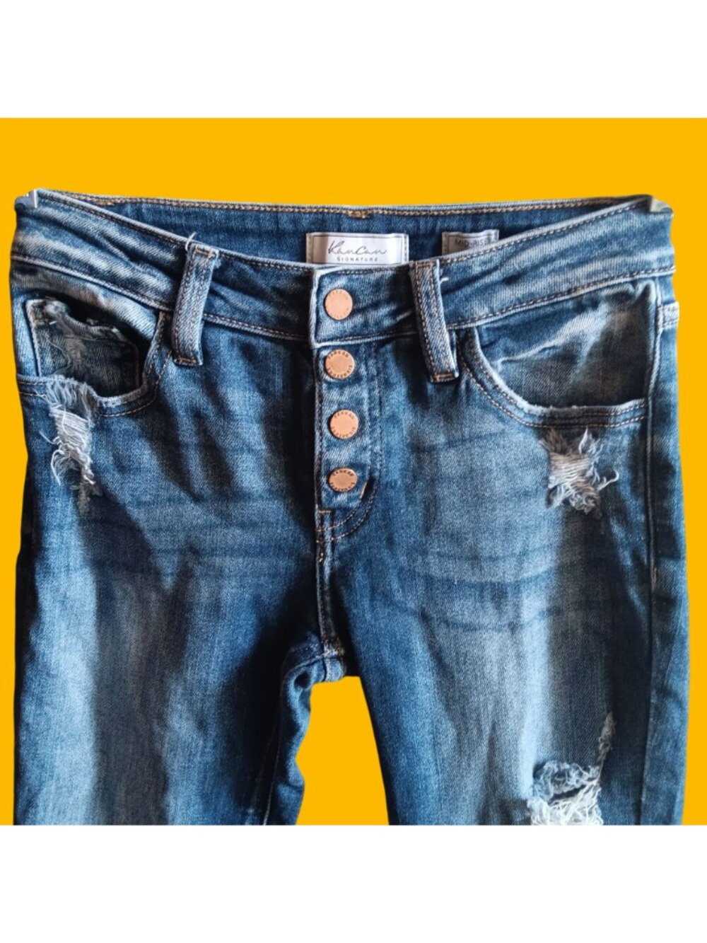 KanCan Signature Girls 14 Jeans Distressed Mid-Rise Slim-Fit Ankle Button Snap